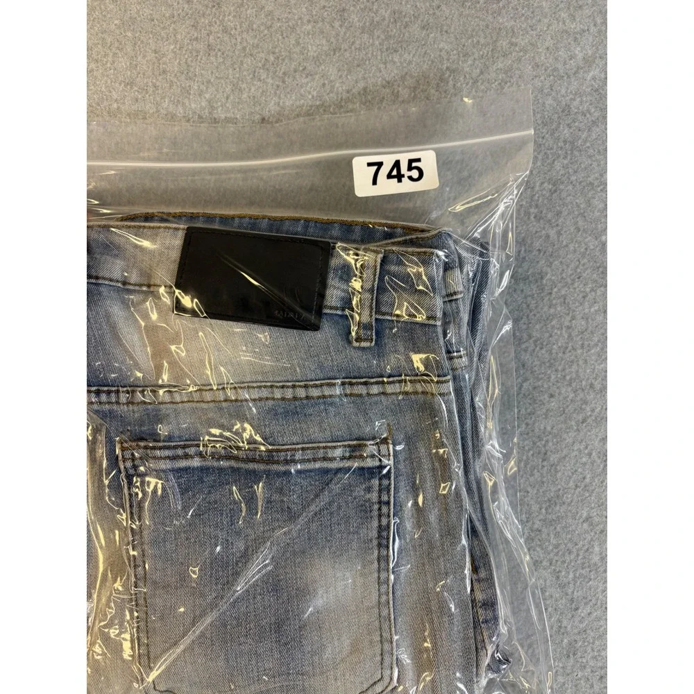 Valaba Mens Distressed Slim Fit Blue Jeans Light Wash Stretch Denim 34x32